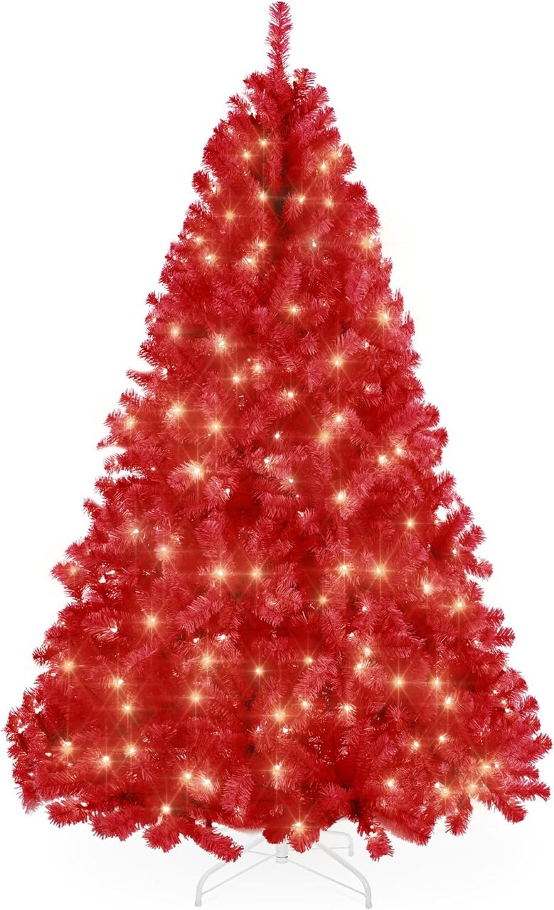 Artificial Christmas Tree Hinged Pine with 250 Lights, 1,000 Tips & Foldable Base Pre-Lit Outdoor Holiday Decor